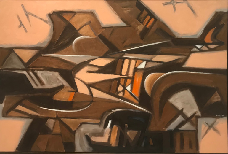 Tác phẩm tranh sơn dầu trừu tượng "Cấu trúc 1" của Nguyễn Huy Hoàng.