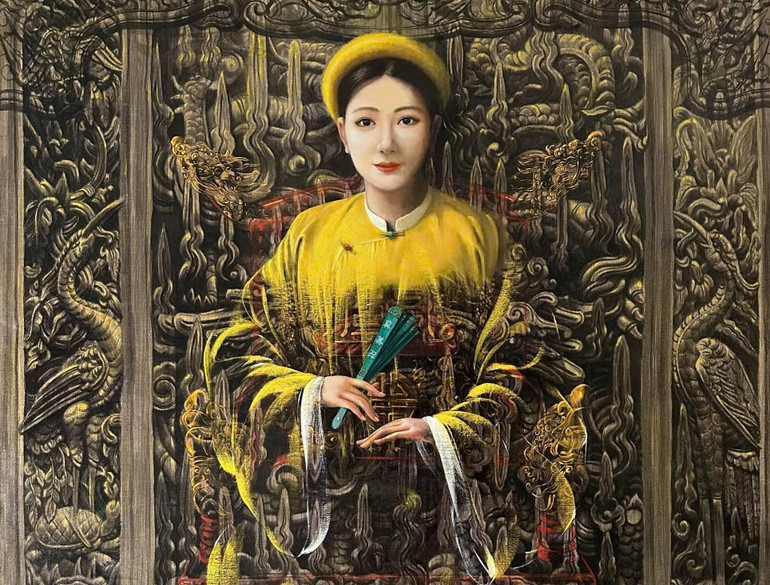 Tranh sơn dầu "Nhà xưa" của họa sĩ Nguyễn Minh Nam.