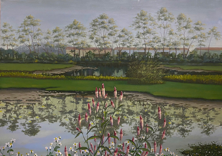 Tranh sơn dầu "Đồng quê" của họa sĩ Nguyễn Hồng Quang.