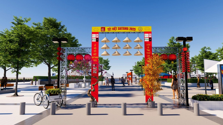 Không gian "Tết Saitama 2025" được thiết kế đẹp, đậm bản sắc dân tộc.