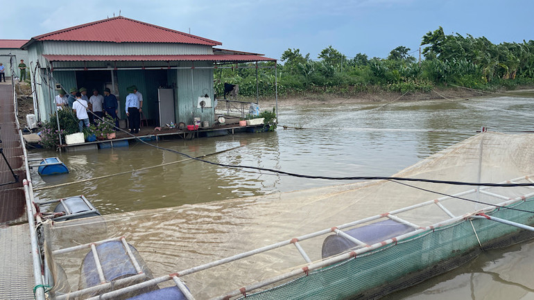 Lãnh đạo tỉnh Hải Dương kiểm tra công tác phòng, chống bão số 3 trên các lồng bè nuôi cá ở huyện Nam Sách.