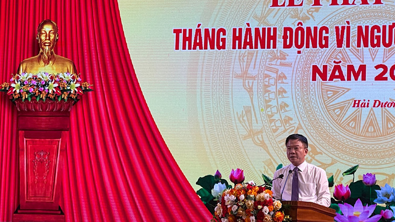 Phó Thủ tướng Lê Thành Long, Chủ tịch Uỷ ban Quốc gia về người cao tuổi Việt Nam phát biểu tại Lễ phát động Tháng hành động vì người cao tuổi