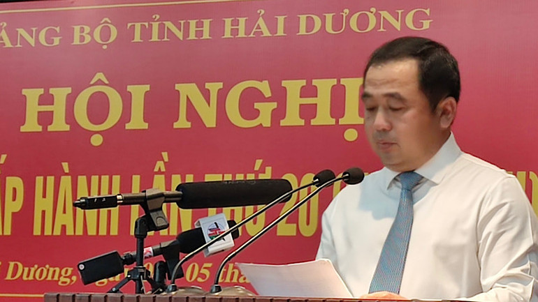 Bí thư Tỉnh ủy Hải Dương Trần Đức Thắng phát biểu chỉ đạo tại hội nghị.