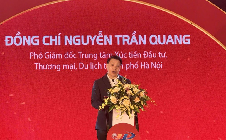Phó Giám đốc Trung tâm Xúc tiến Đầu tư, Thương mại và Du lịch thành phố Hà Nội (HPA) ông Nguyễn Trần Quang phát biểu tại sự kiện.