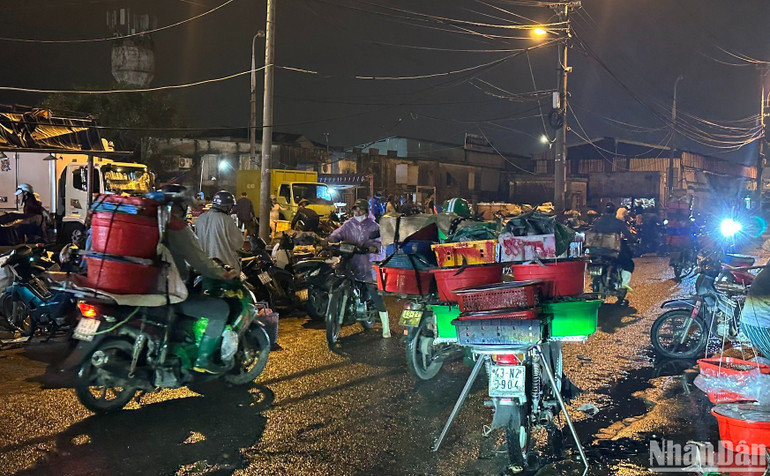 Các tại chợ Cảng cá Thọ Quang được vận chuyển về các chợ từ sáng sớm. Đây là phiên chợ sáng 28 Tết. (Ảnh ANH ĐÀO)
