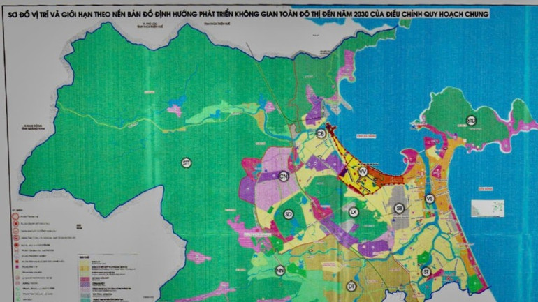 Sơ đồ và giới hạn theo nền bản đồ định hướng phát triển không gian toàn đô thị Đà Nẵng đến năm 2023 theo điều chỉnh quy hoạch chung. (Ảnh: Viện Quy hoạch xây dựng Đà Nẵng)