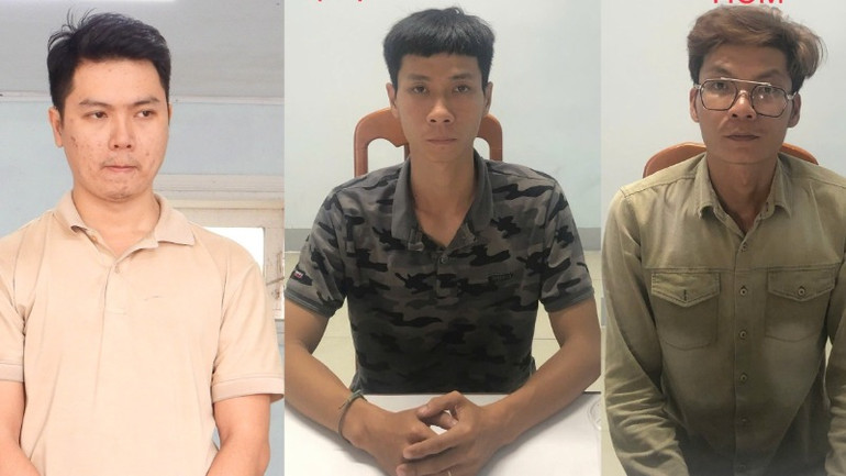 Các đối tượng Huỳnh Trọng Hiệp, Phạm Viết Vinh và Nguyễn Thành Đạt (từ trái qua) bị bắt giữ. (Ảnh: Công an Đà Nẵng cung cấp)
