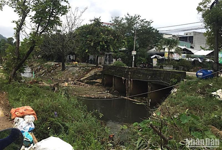 Lãnh đạo thành phố Đà Nẵng yêu cầu các đơn vị chức năng tiến hành nạo vét khơi thông dòng chảy mương thoát nước tự nhiên đoạn từ dự án Nhà máy đốt chất thải rắn phát điện Đà Nẵng đến cống Sụp. (Ảnh: ANH ĐÀO)