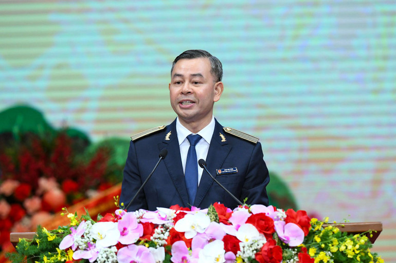 Tổng Kiểm toán Nhà nước Ngô Văn Tuấn đọc diễn văn tại lễ kỷ niệm. (Ảnh: DUY LINH)