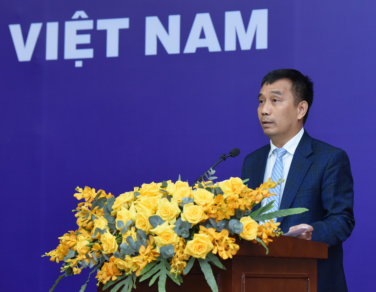 Chủ tịch Hội đồng thành viên EVNNPT Nguyễn Tuấn Tùng phát biểu.