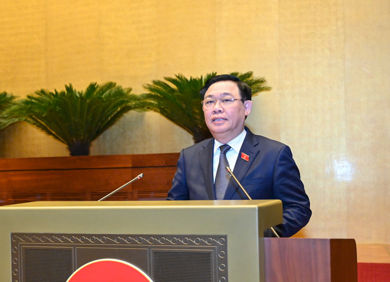 Chủ tịch Quốc hội Vương Đình Huệ phát biểu tại buổi gặp mặt. (Ảnh: DUY LINH) Chủ tịch Quốc hội Vương Đình Huệ phát biểu tại buổi gặp mặt. (Ảnh: DUY LINH)