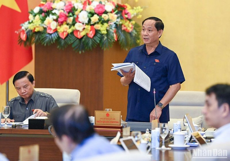 Phó Chủ tịch Quốc hội Trần Quang Phương phát biểu ý kiến. (Ảnh: DUY LINH)