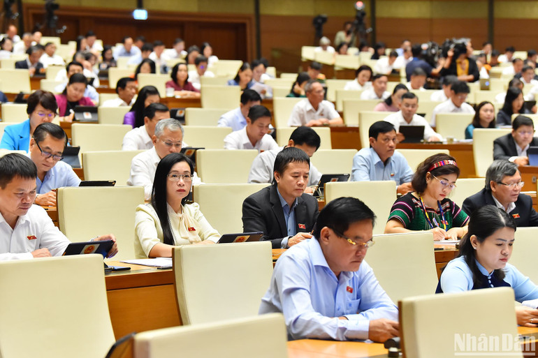 Các đại biểu Quốc hội dự phiên họp chiều 23/10. (Ảnh: THỦY NGUYÊN)