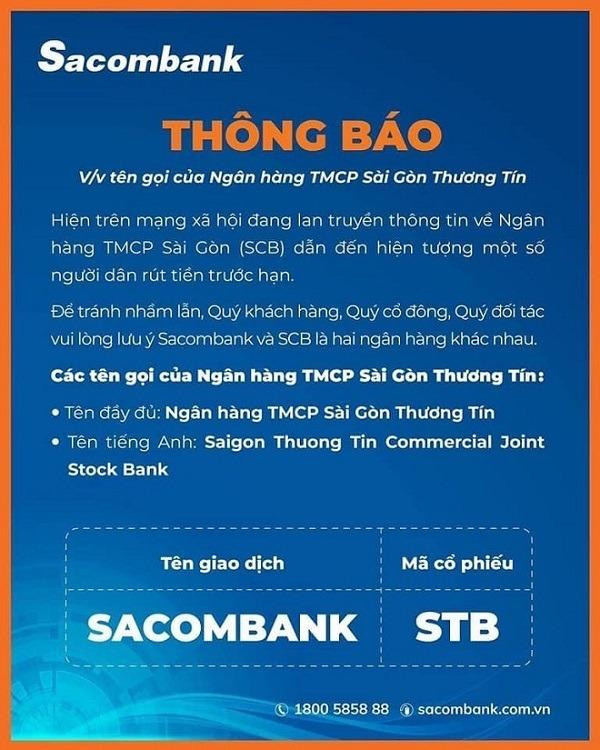Thông báo của Sacombank.
