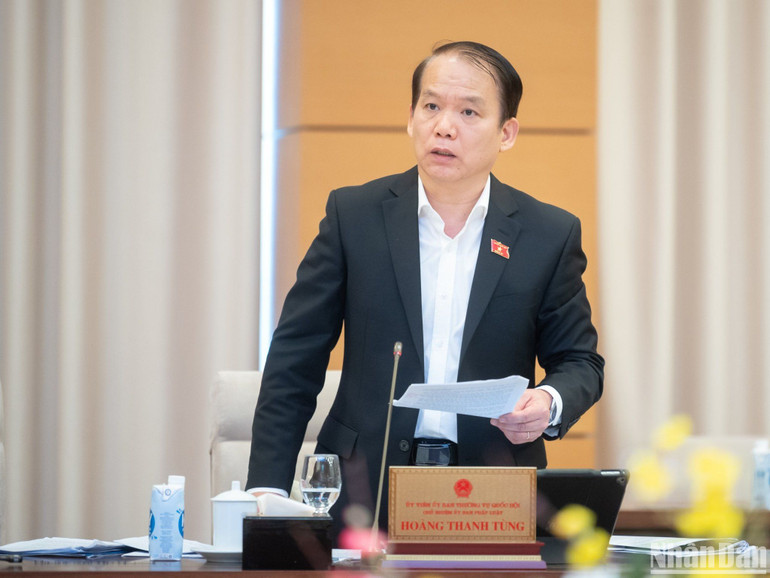 Chủ nhiệm Ủy ban Pháp luật Hoàng Thanh Tùng phát biểu tại phiên họp. (Ảnh: DUY LINH) Chủ nhiệm Ủy ban Pháp luật Hoàng Thanh Tùng phát biểu tại phiên họp. (Ảnh: DUY LINH)