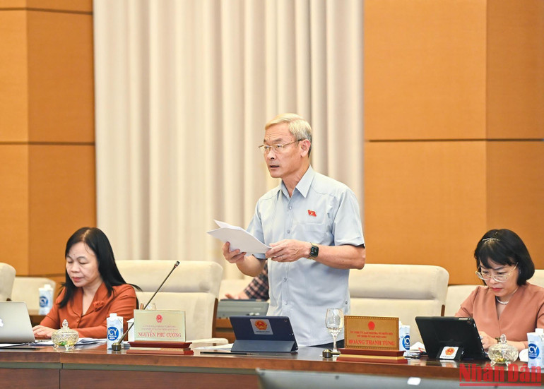 Chủ nhiệm Ủy ban Tài chính, Ngân sách của Quốc hội Nguyễn Phú Cường trình bày báo cáo thẩm tra sơ bộ dự thảo Nghị quyết.