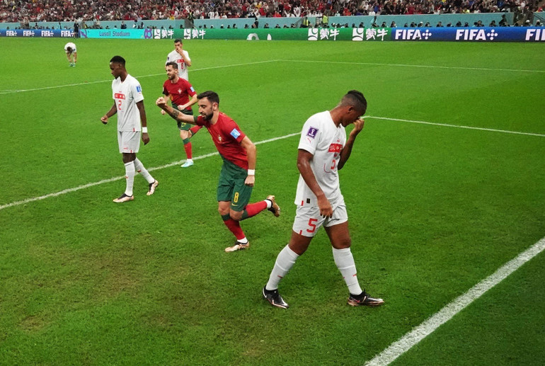 Goncalo Ramos ăn mừng bàn thắng vào lưới Thụy Sĩ. (Ảnh: Reuters)