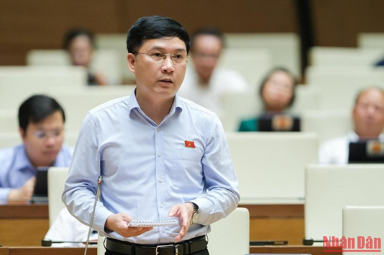 Đại biểu Lê Hoàng Anh góp ý vào dự thảo Luật. (Ảnh: DUY LINH)