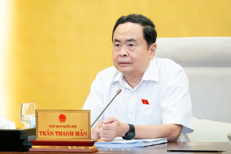 Chủ tịch Quốc hội Trần Thanh Mẫn góp ý kiến về chủ trương đầu tư bổ sung vốn nhà nước tại Vietcombank. (Ảnh: DUY LINH)