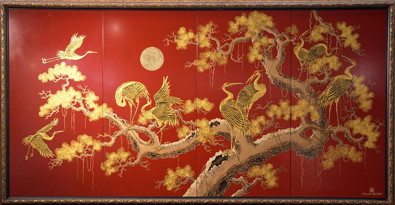 Tác phẩm Tùng Hạc của nghệ nhân Trương Quang Tịnh, Làng sơn mài Tương Bình Hiệp, Bình Dương.