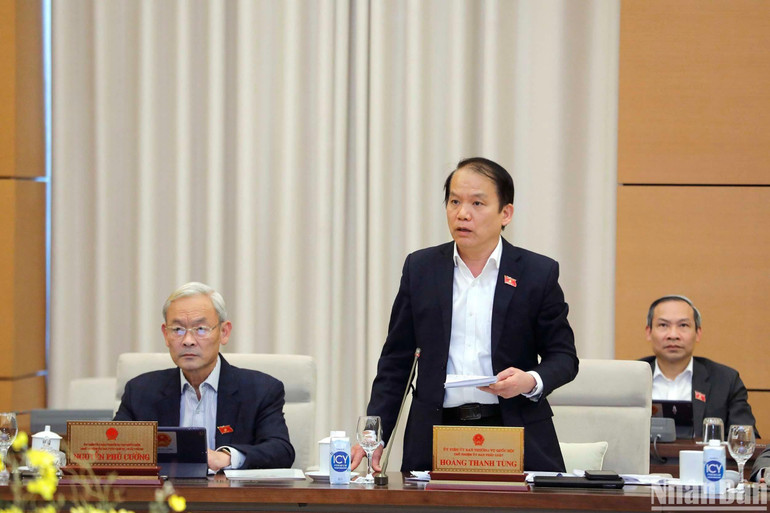 Chủ nhiệm Ủy ban Pháp luật của Quốc hội Hoàng Thanh Tùng phát biểu ý kiến thảo luận. (Ảnh: DUY LINH)