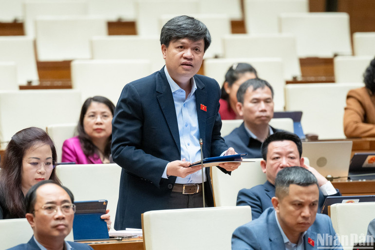 Đại biểu Tạ Đình Thi nêu vấn đề chất vấn. (Ảnh: DUY LINH)