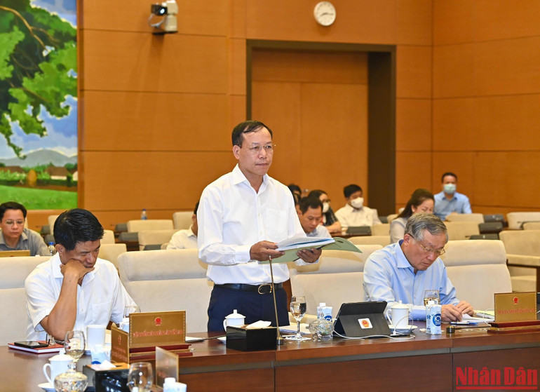 Phó Chánh án Thường trực Tòa án nhân dân tối cao Nguyễn Trí Tuệ trình bày Tờ trình về dự thảo Pháp lệnh. (Ảnh: DUY LINH) Phó Chánh án Thường trực Tòa án nhân dân tối cao Nguyễn Trí Tuệ trình bày Tờ trình về dự thảo Pháp lệnh. (Ảnh: DUY LINH)