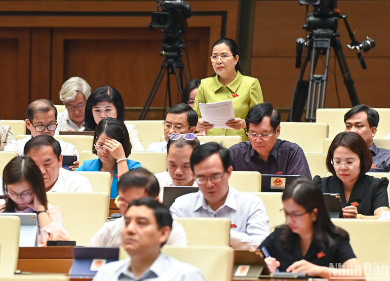 Đại biểu Đỗ Thị Lan (đoàn Quảng Ninh) tham gia ý kiến thảo luận. (Ảnh: DUY LINH)