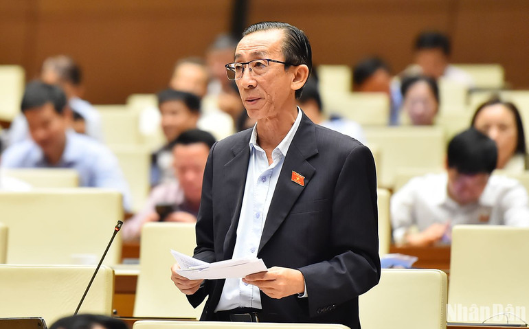 Đại biểu Trần Hoàng Ngân (đoàn Thành phố Hồ Chí Minh) phát biểu. (Ảnh: THỦY NGUYÊN)