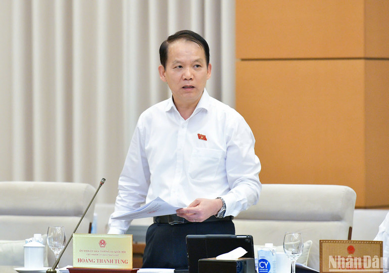 Chủ nhiệm Ủy ban Pháp luật Hoàng Thanh Tùng trình bày báo cáo thẩm tra. (Ảnh: DUY LINH)