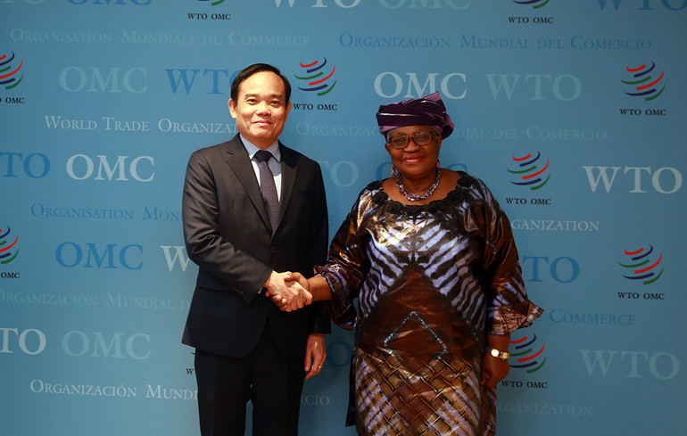 Phó Thủ tướng Trần Lưu Quang và Tổng Giám đốc Tổ chức Thương mại thế giới (WTO) Okonjo-Iweala. (Ảnh: Bộ Ngoại giao)