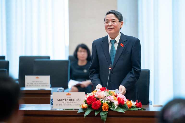 Phó Chủ tịch Quốc hội Nguyễn Đức Hải phát biểu tại buổi tiếp.