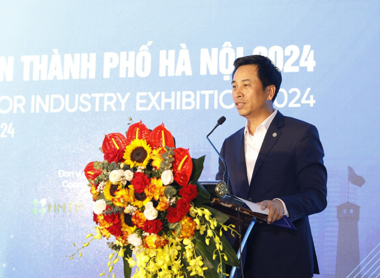 Ông Nguyễn Ánh Dương, Giám đốc Trung tâm Xúc tiến Đầu tư, Thương mại, Du lịch thành phố Hà Nội, phát biểu khai mạc triển lãm.