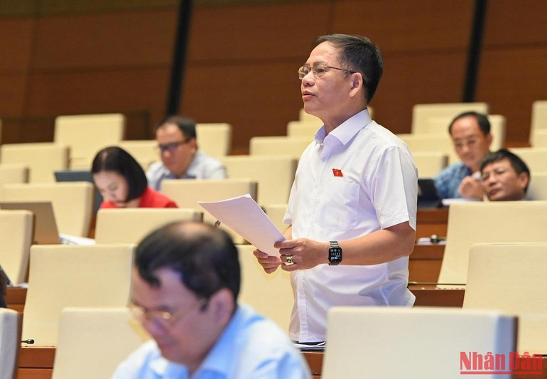 Đại biểu Quốc hội tỉnh Hà Tĩnh Trần Đình Gia góp ý vào dự thảo Luật. (Ảnh: DUY LINH)