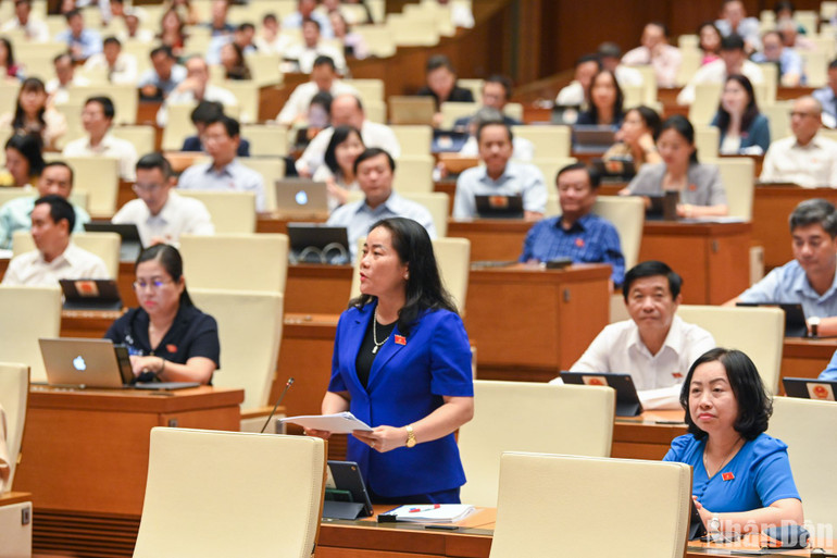 Đại biểu Lê Thị Thanh Lam (đoàn Hậu Giang) phát biểu ý kiến. (Ảnh: DUY LINH) Đại biểu Lê Thị Thanh Lam (đoàn Hậu Giang) phát biểu ý kiến. (Ảnh: DUY LINH)