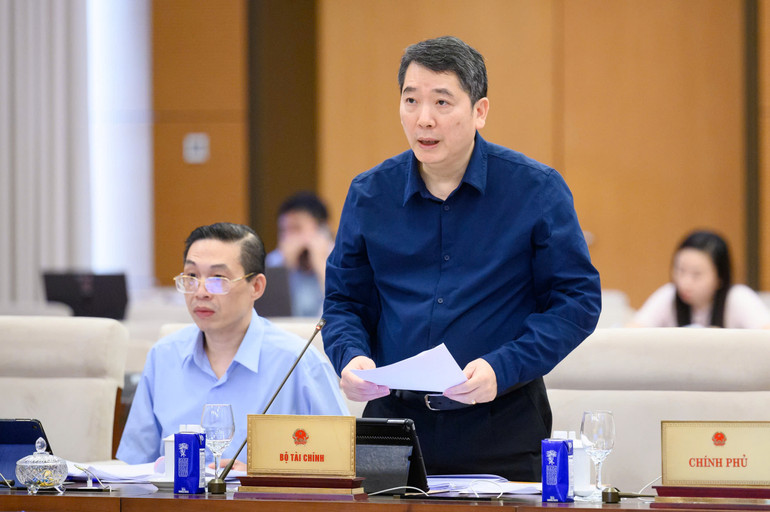 Thứ trưởng Tài chính Cao Anh Tuấn báo cáo tại phiên họp. (Ảnh: DUY LINH)