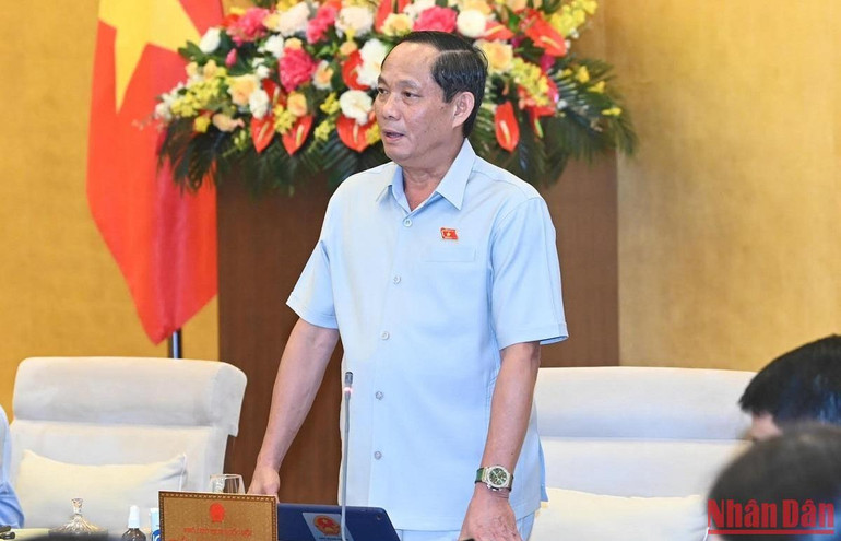 Phó Chủ tịch Quốc hội Trần Quang Phương phát biểu tại phiên họp. (Ảnh: DUY LINH)