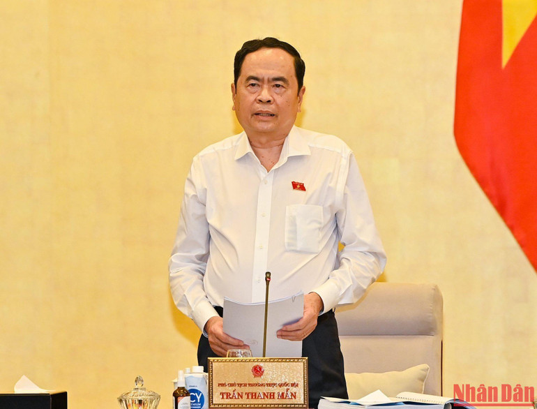 Phó Chủ tịch Thường trực Quốc hội Trần Thanh Mẫn phát biểu ý kiến thảo luận tại phiên họp. (Ảnh: DUY LINH)