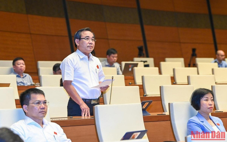 Đại biểu Quốc hội tỉnh Khánh Hòa Lê Hữu Trí phát biểu ý kiến thảo luận. (Ảnh: DUY LINH)