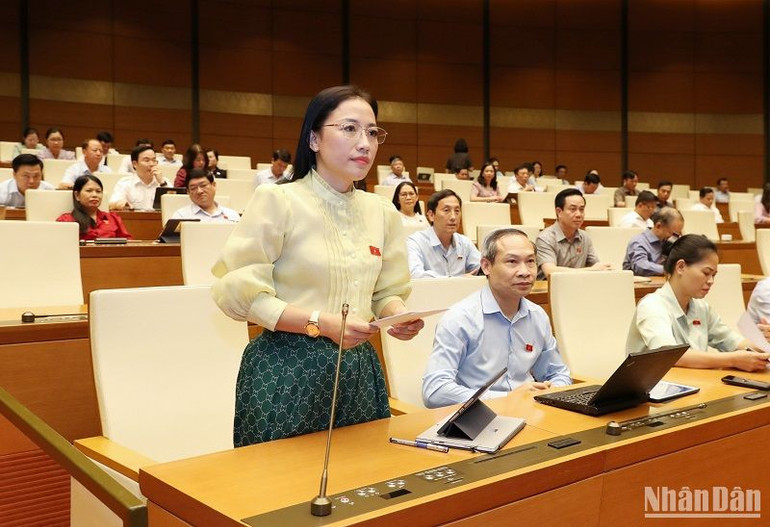 Đại biểu Trần Khánh Thu nhấn mạnh y tế cơ sở là nền tảng, xương sống của hệ thống y tế. (Ảnh: ĐĂNG KHOA)