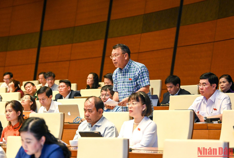 Đại biểu Nguyễn Tạo (đoàn Lâm Đồng) tham gia ý kiến thảo luận tại phiên họp. Ảnh: DUY LINH