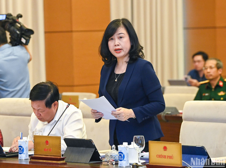 Bộ trưởng Y tế Đào Hồng Lan trình bày tờ trình về dự án Luật. (Ảnh: DUY LINH)