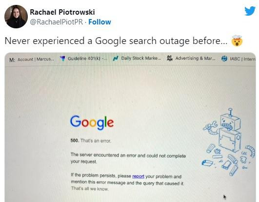 Nhiều người dùng đăng ảnh chụp màn hình về sự cố của Google Search lên mạng xã hội.