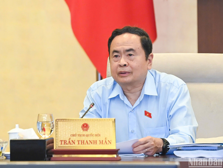 Chủ tịch Quốc hội Trần Thanh Mẫn góp ý kiến vào dự thảo Luật Hóa chất (sửa đổi). (Ảnh: DUY LINH)