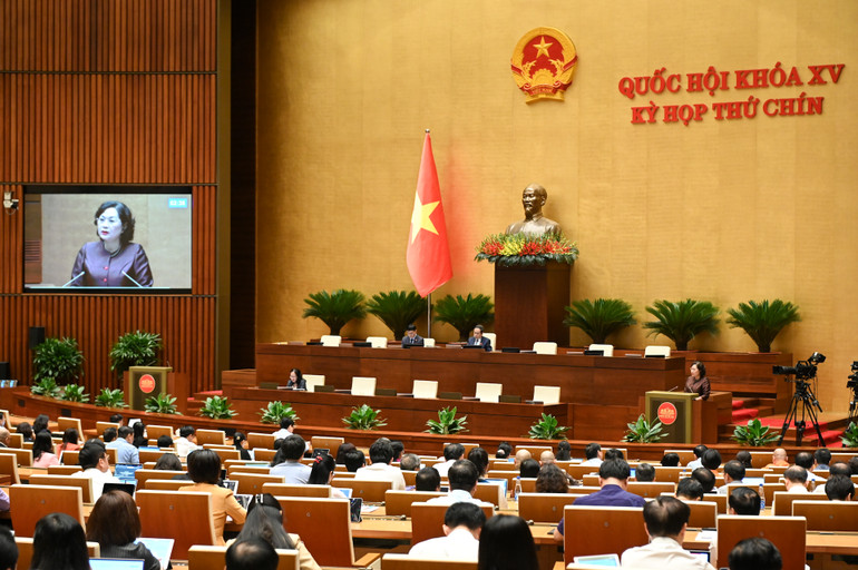 Quang cảnh phiên họp ở hội trường sáng 20/5. (Ảnh: BÙI GIANG)