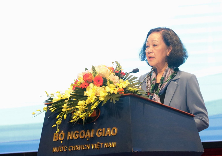 Đồng chí Trương Thị Mai, Ủy viên Bộ Chính trị, Thường trực Ban Bí thư, Trưởng Ban Tổ chức Trung ương phát biểu tại buổi lễ.