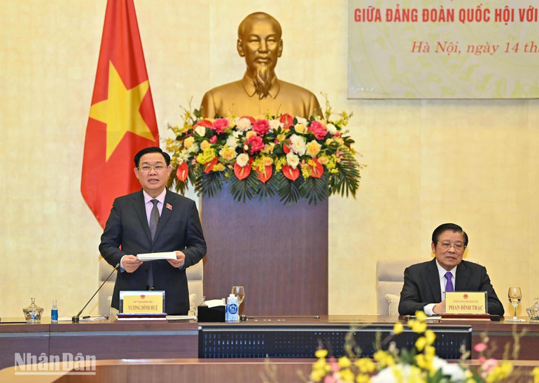 Chủ tịch Quốc hội Vương Đình Huệ phát biểu tại Lễ ký kết. (Ảnh: DUY LINH)