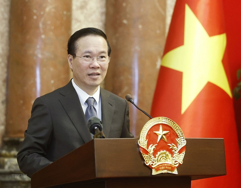 Chủ tịch nước Võ Văn Thưởng phát biểu tại buổi gặp mặt. (Ảnh: TTXVN) Chủ tịch nước Võ Văn Thưởng phát biểu tại buổi gặp mặt. (Ảnh: TTXVN)