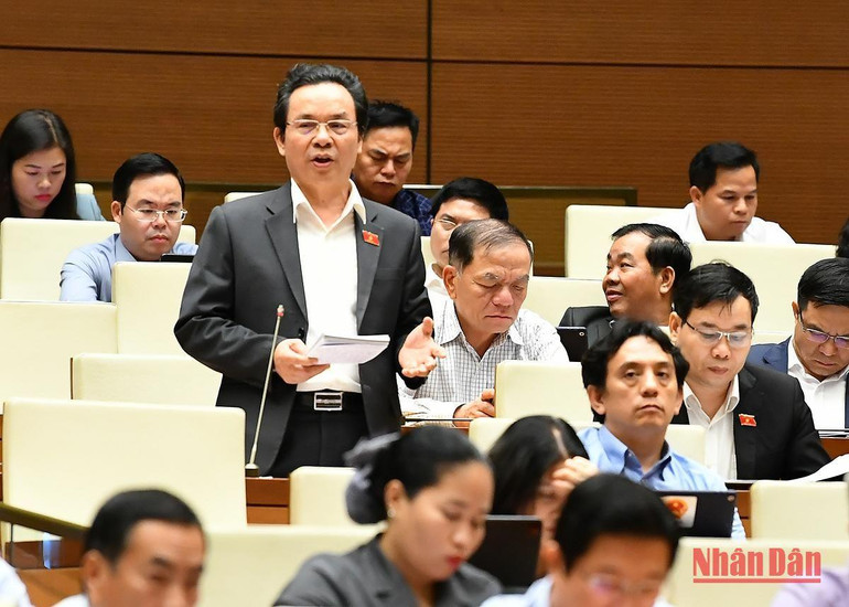 Đại biểu Hoàng Văn Cường (Hà Nội) góp ý kiến vào Luật Giá (sửa đổi). Ảnh: THỦY NGUYÊN