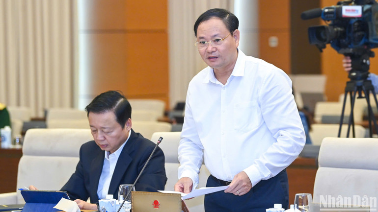 Thứ trưởng Tài nguyên và Môi trường Lê Minh Ngân trình bày tờ trình. (Ảnh: DUY LINH)